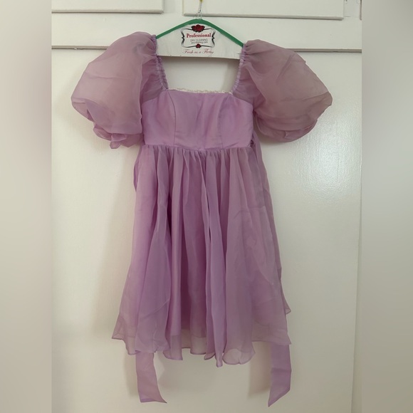 EUC Ava Gowns Poppy mini puff dress lavender - size 4 - Picture 3 of 5